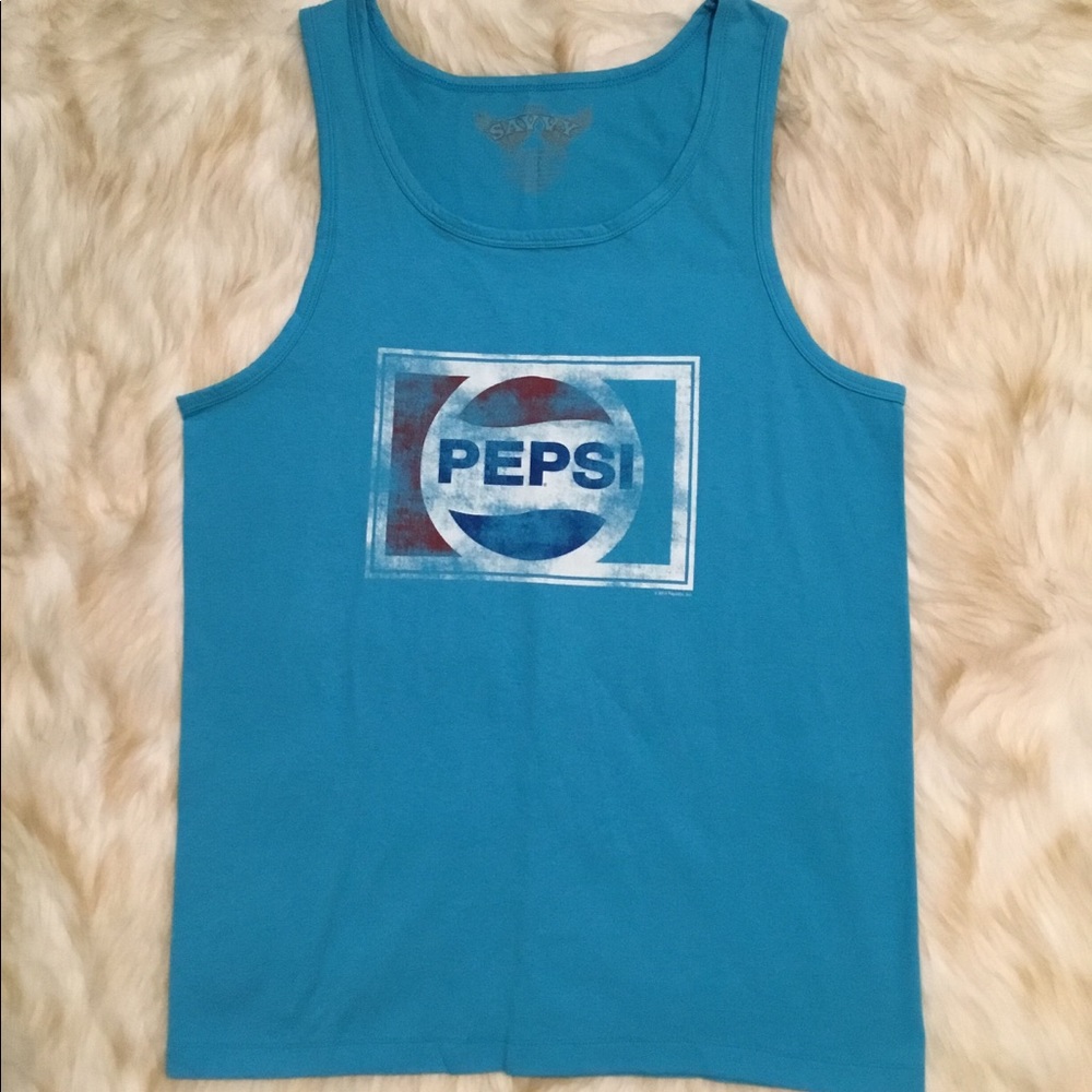 Savvy Pepsi blue graphic logo retro tank tops EUC